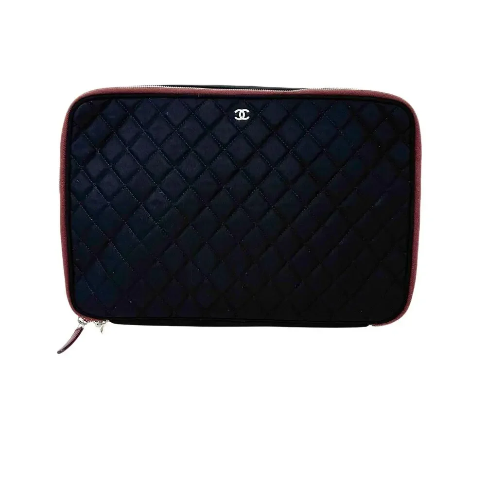 Chanel Quilted Nylon Laptop Case Black Burgundy Limited Edition 2012